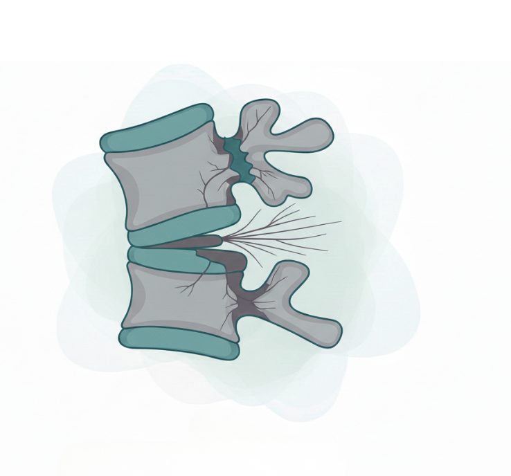 Ilustración de fractura vertebral por compresión en la columna lumbar.